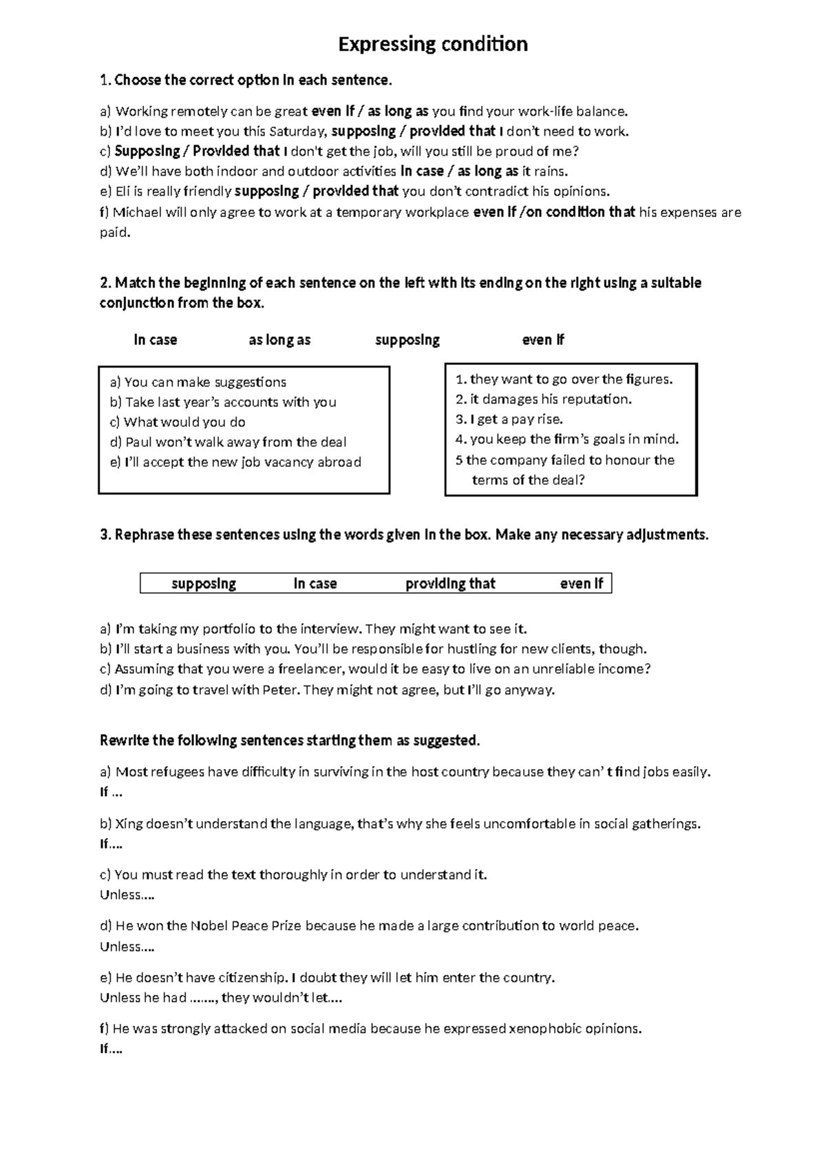 Expressing Condition: Exercises and Sentence Rephrasing - Studocu