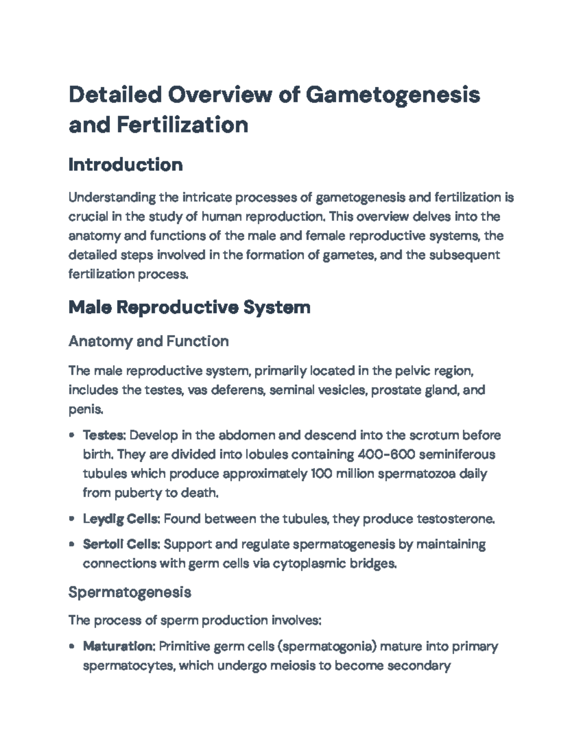 Gametogenesis and Fertilization Overview for Biology 101 - Detailed ...