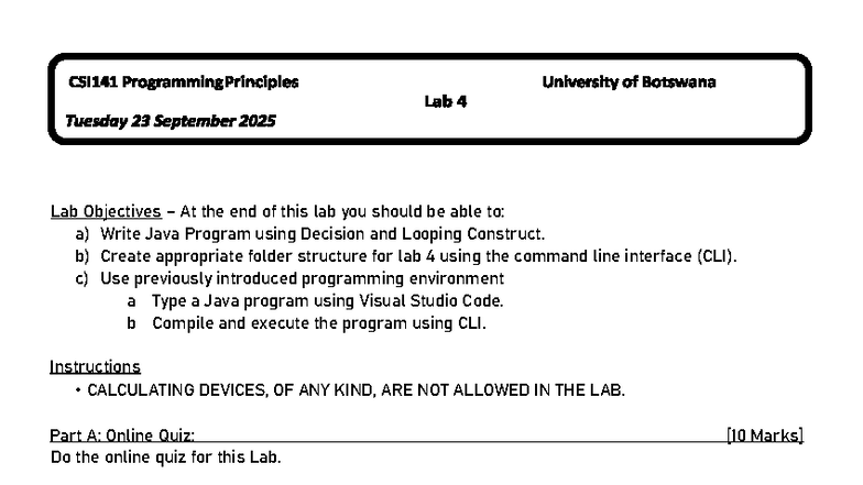 CSI141 Lab 4: Java Program for MWU Bill Calculator - Studocu