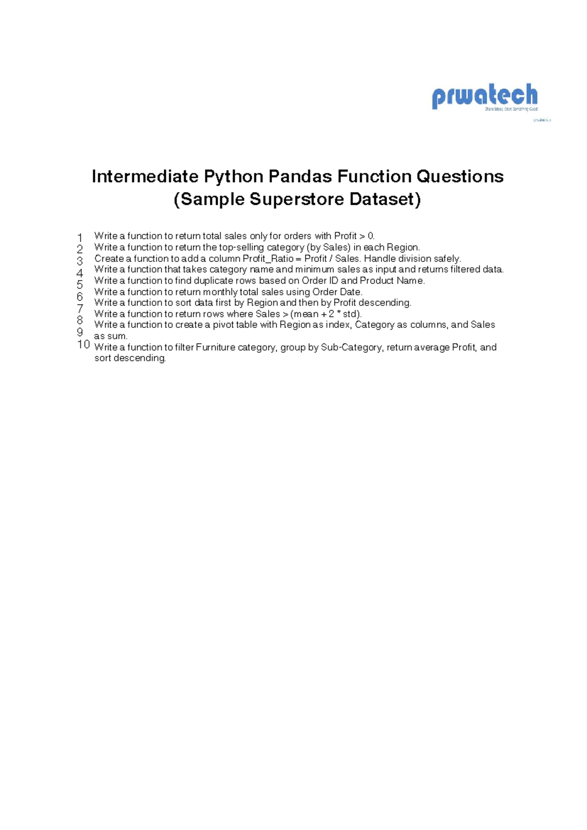 Intermediate Python Pandas Function Questions (Sample Superstore ...