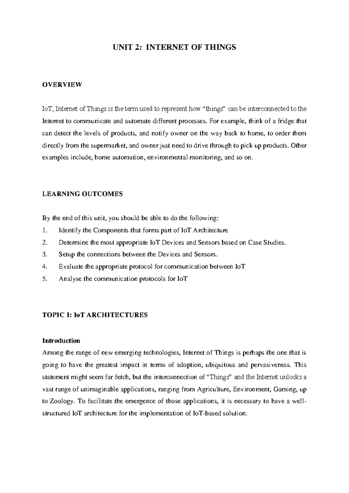 Module 2: IoT Overview and Architecture - Final Exam Notes - Studocu