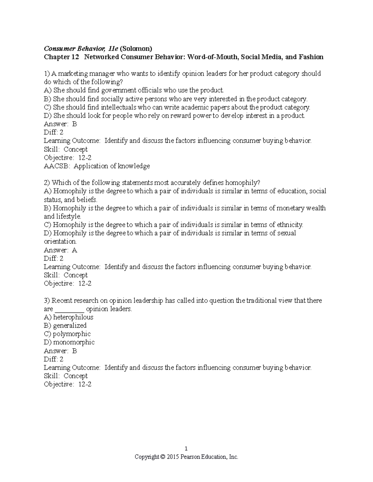 Chapter 12 - test bank - Consumer Behavior, 11e (Solomon) Chapter 12 ...