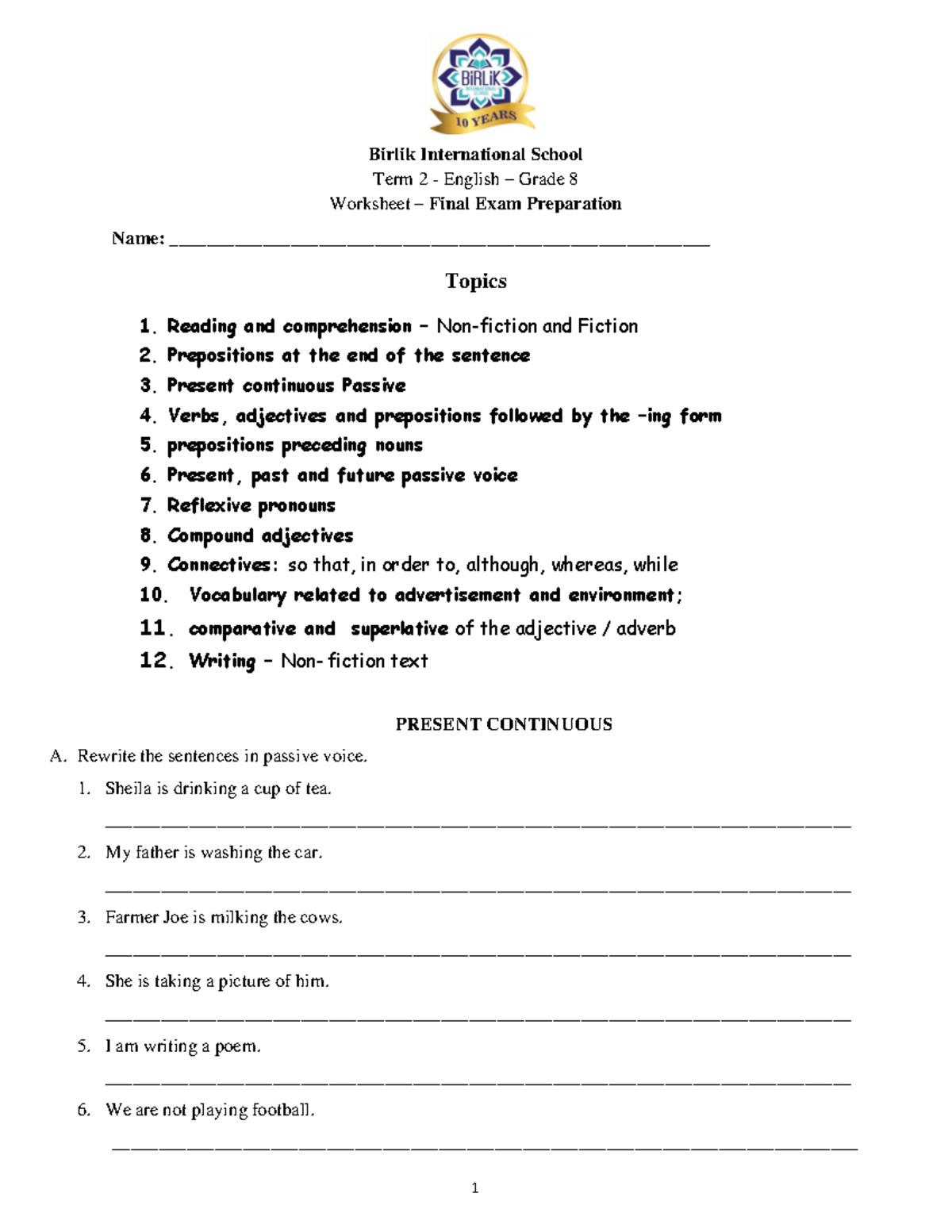 Final Exam Prep: English Grade 8 Term 2 Worksheet - Studocu