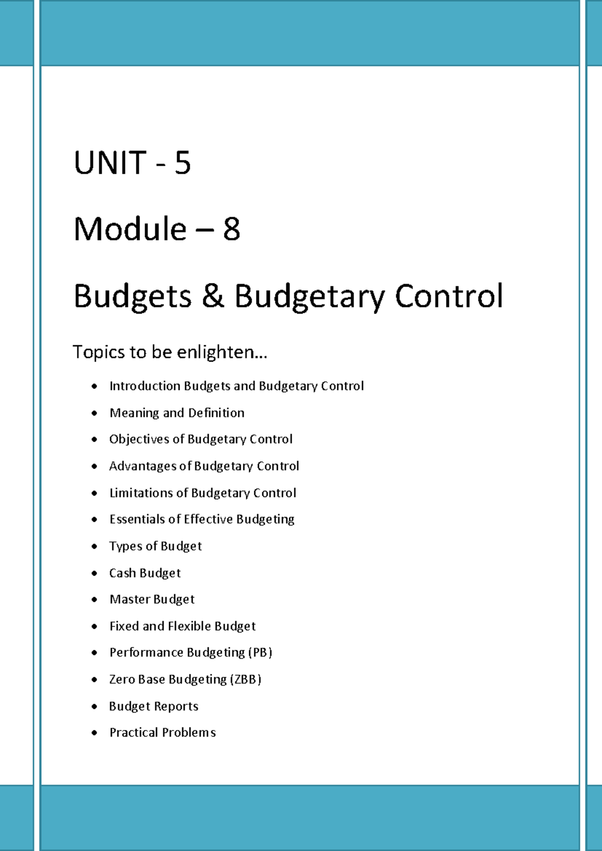 Budgets - Summaries of the subtopic under chapter 8 of PAD370 - UNIT ...