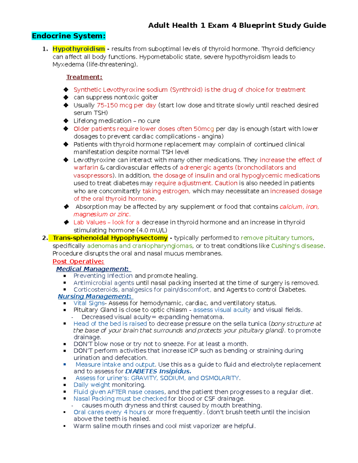 Adult Health 1 Exam 4 Study Guide: Endocrine System Insights - Studocu