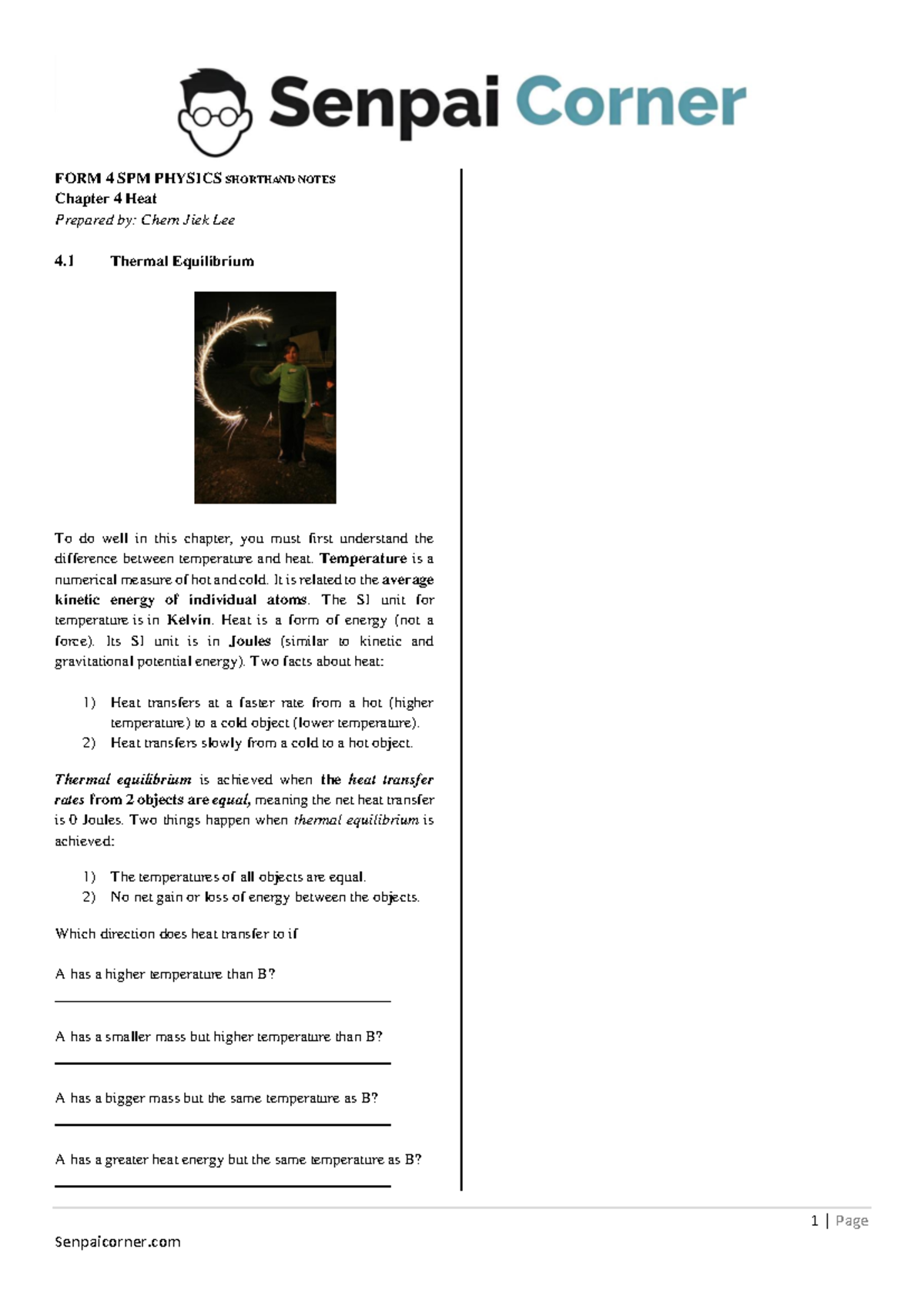 FORM 4 SPM PHYSICS NOTES: Chapter 4 - Heat Concepts - Studocu