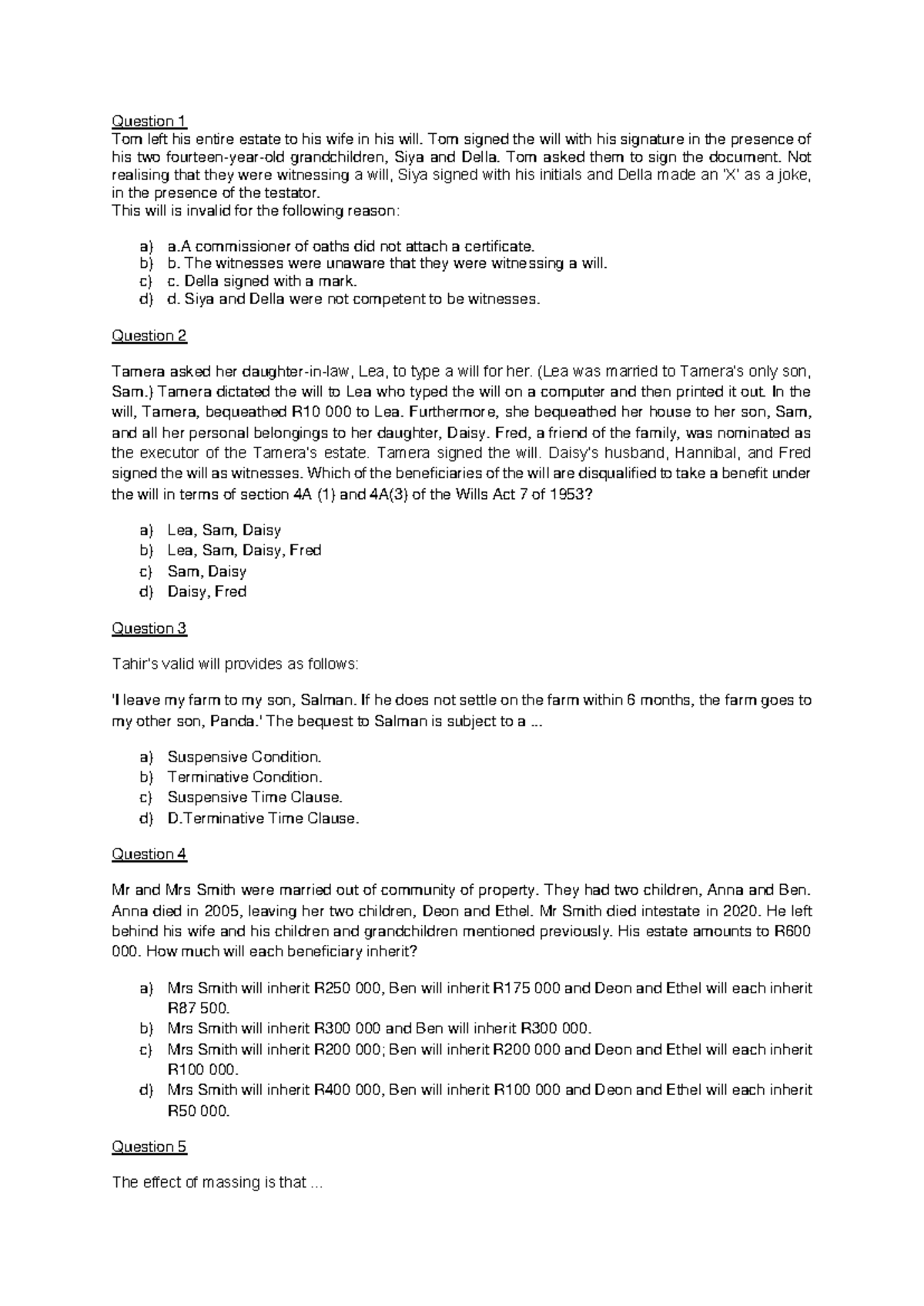 Pvl2601 Final Exam: Wills, Estates, and Succession Law Questions - Studocu