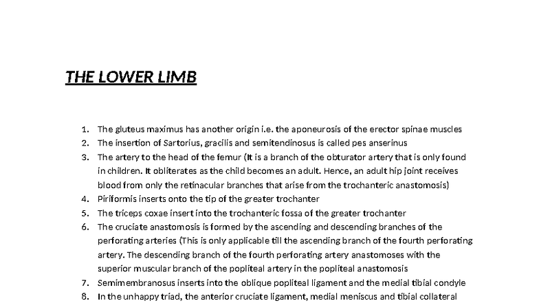Lower Limb Anatomy Notes (Course Code: Priyanka's Extra Notes) - Studocu