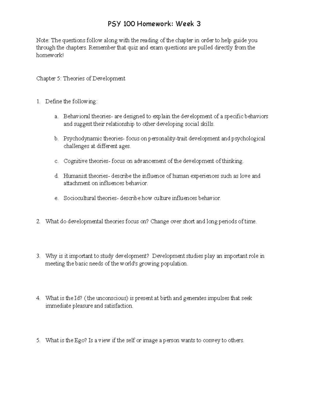 PSY 100 Homework: Week 3 - Theories of Development and Prenatal ...