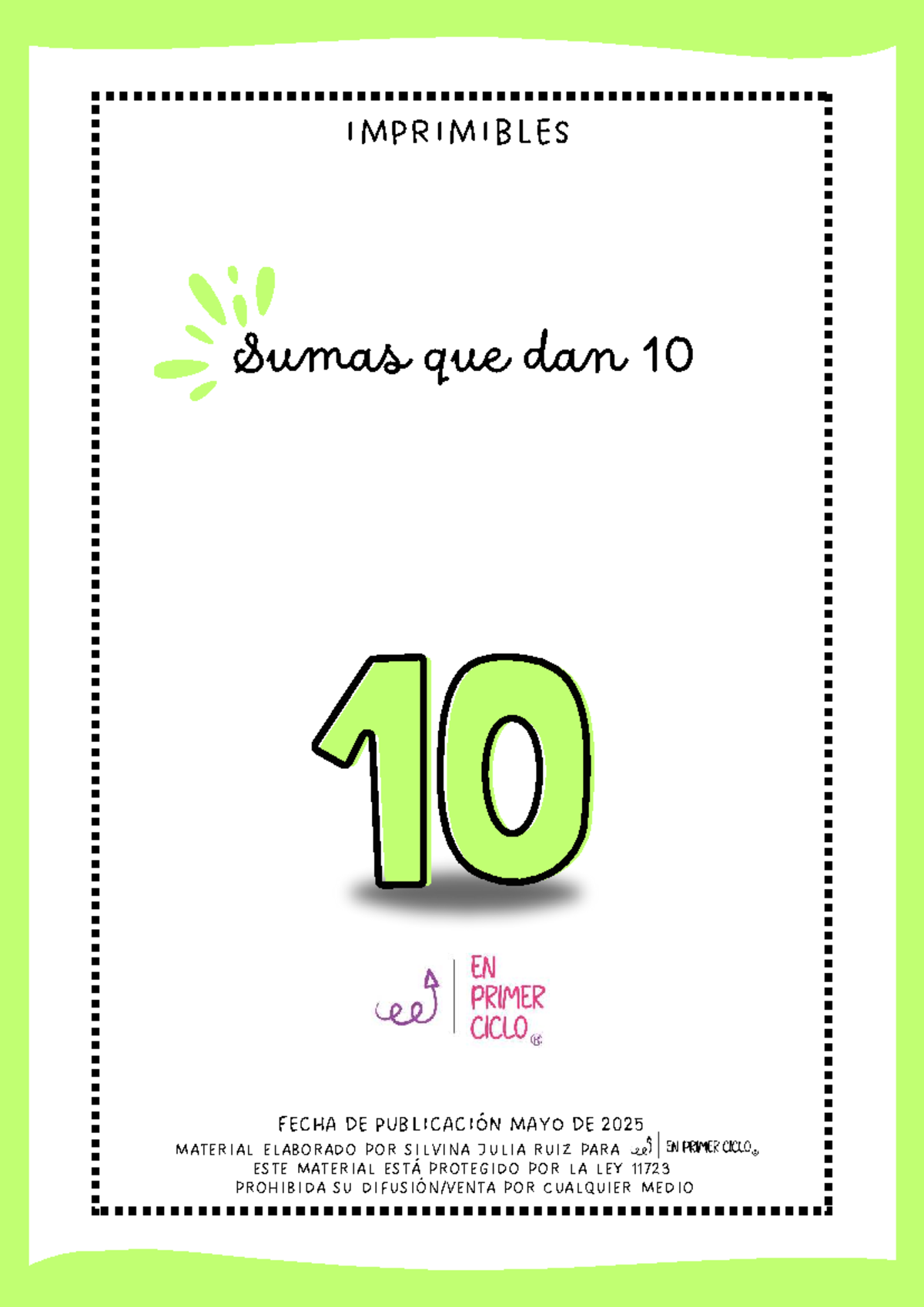 Sumas que dan 10 - Actividades para Primer Ciclo - Studocu