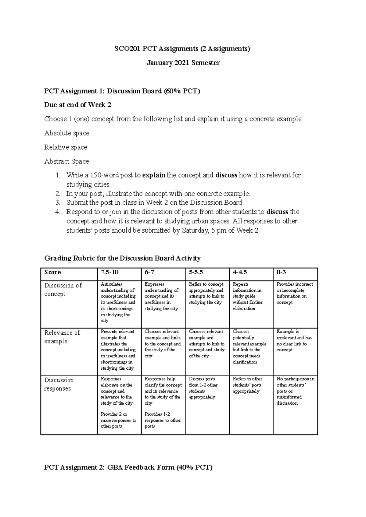 SCO201 PCT Assignments Overview for January 2021 Semester - Studocu