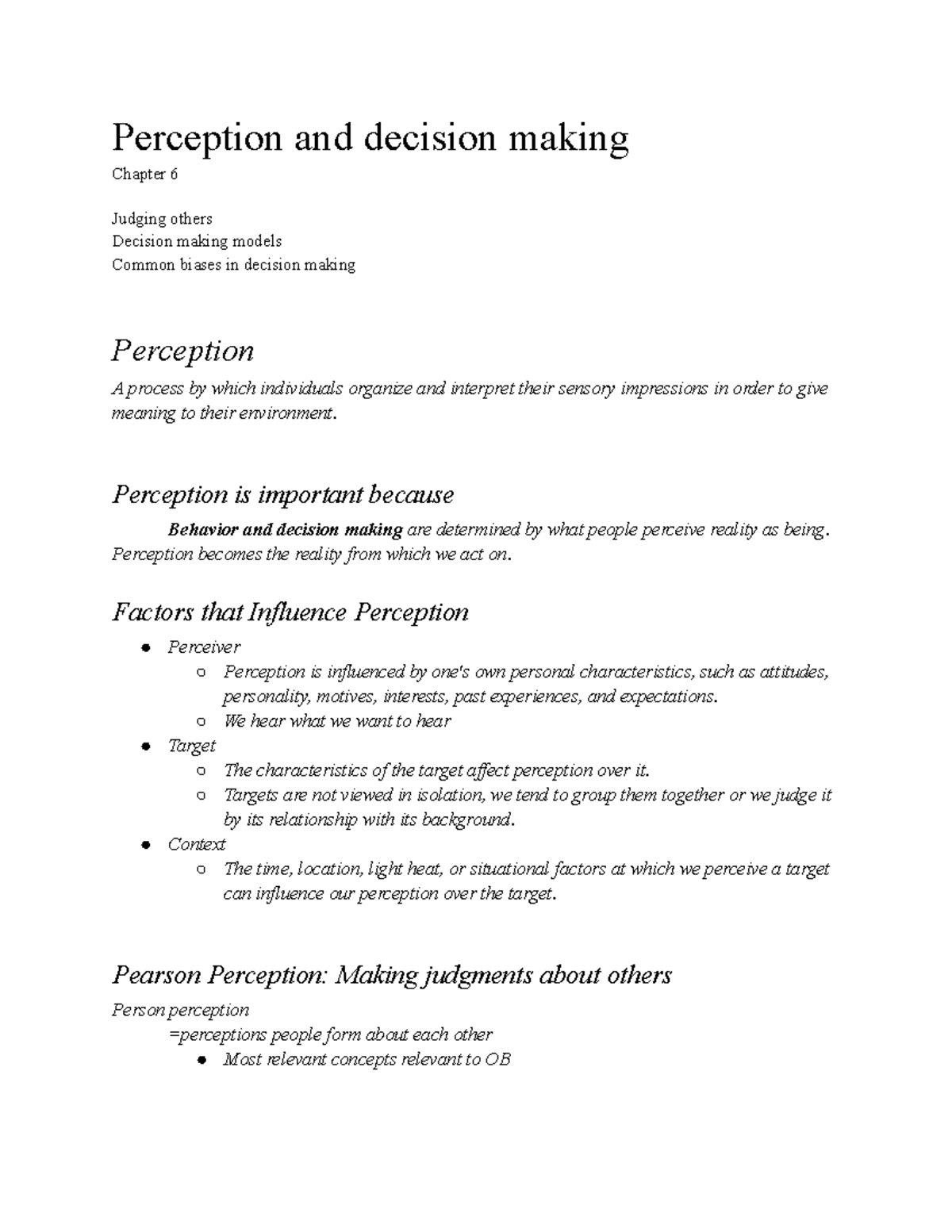 Perception & Decision-Making - Lecture 3 Notes (OB 101) - Studeersnel