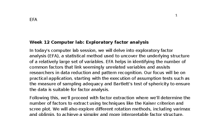 2025-S2 Week 12 Lab: Exploratory Factor Analysis (EFA) - Studocu