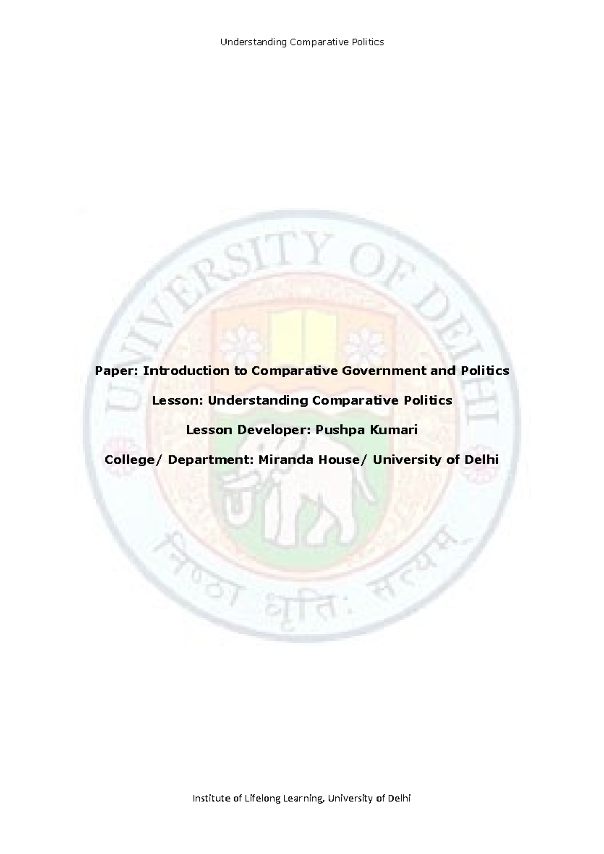 Understanding Comparative Politics: Key Concepts and Theories (POL101 ...