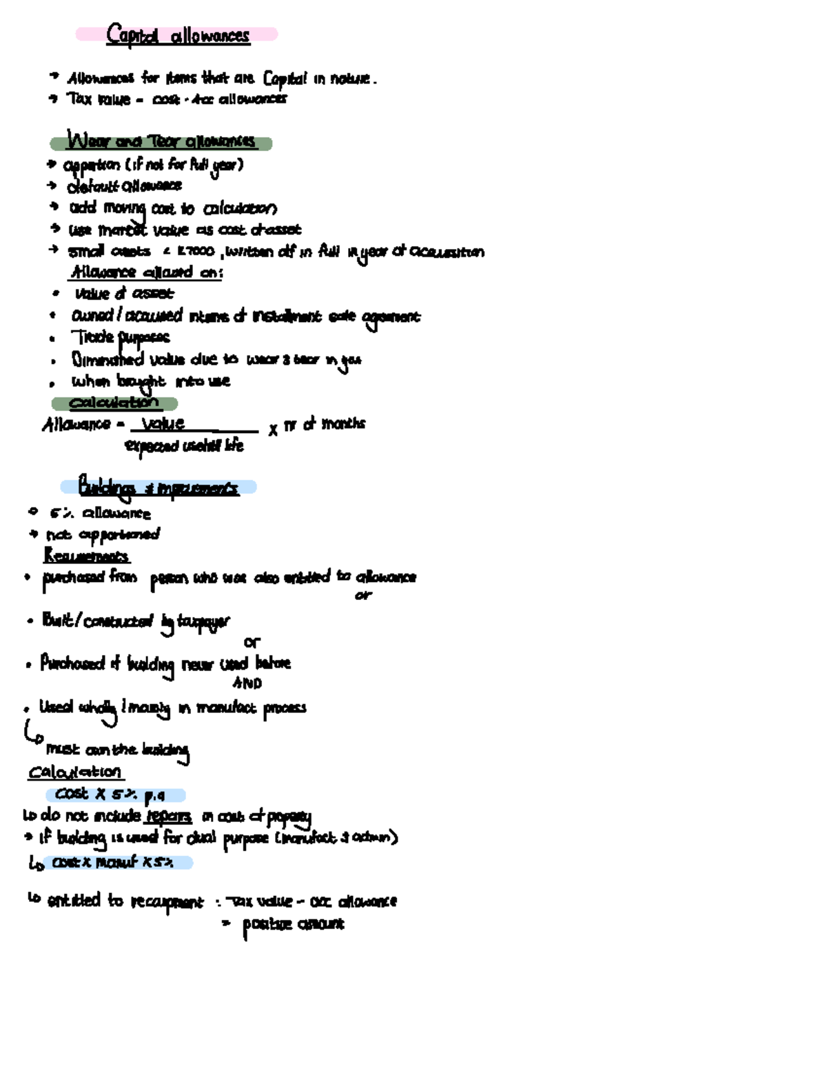 Capital Allowances - BAC Work Analysis and Guidelines - Studocu