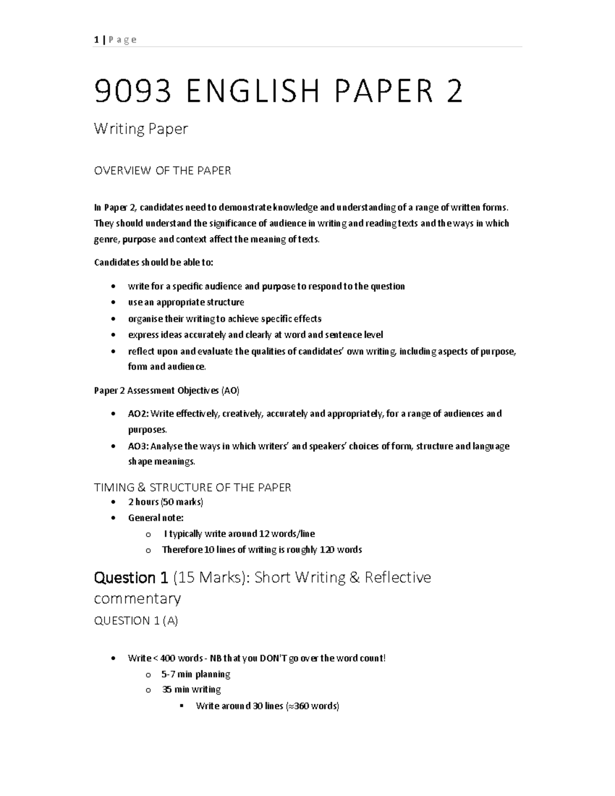 9093 English Paper 2 Writing Overview and Key Strategies - Studocu