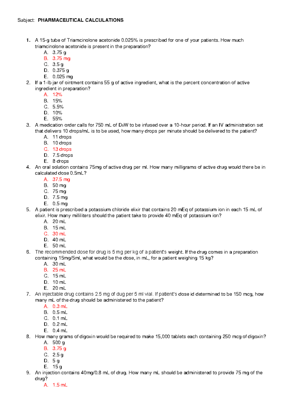 Pharmaceutical Calculations Study Guide - PHARM 101 Final Exam Review ...