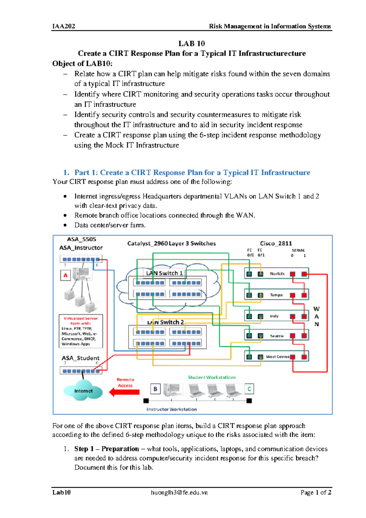 LAB 10: CIRT Response Plan for Typical IT Infrastructure in IAA202 ...