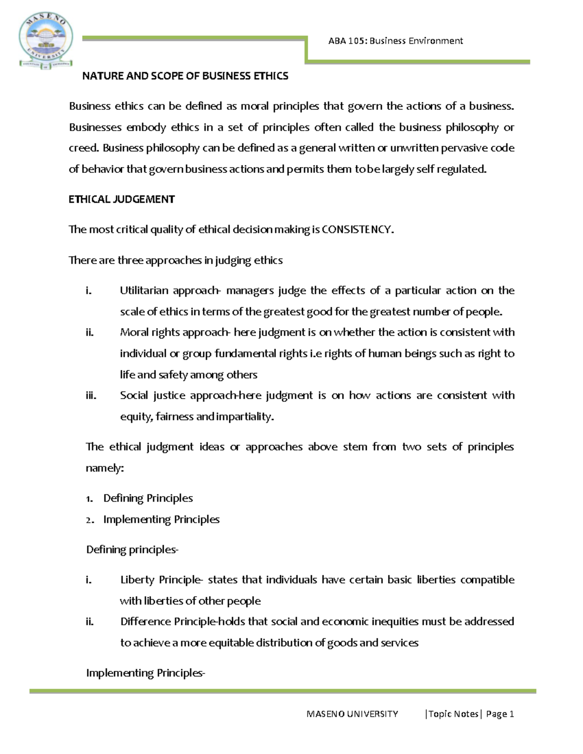 Nature and Scope of Business Ethics: Overview and Key Principles - Studocu
