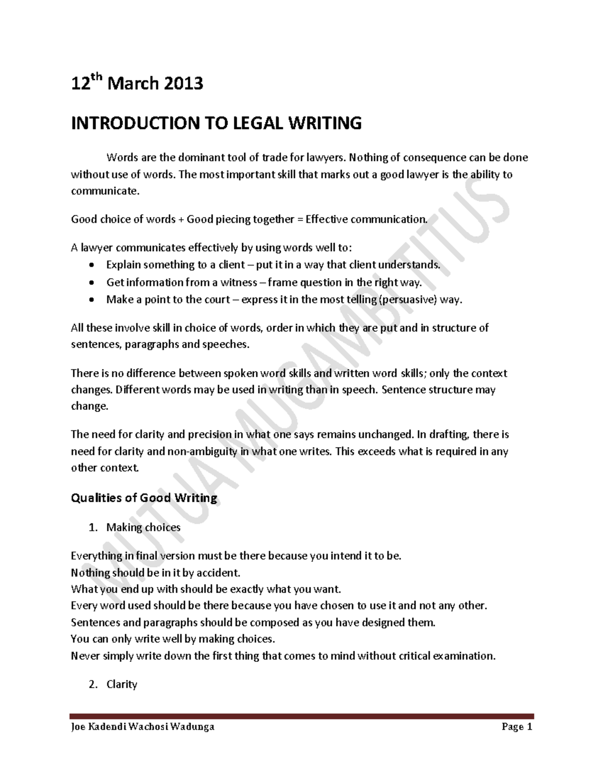 Legal Writing and Drafting: Key Principles and Techniques - Studocu