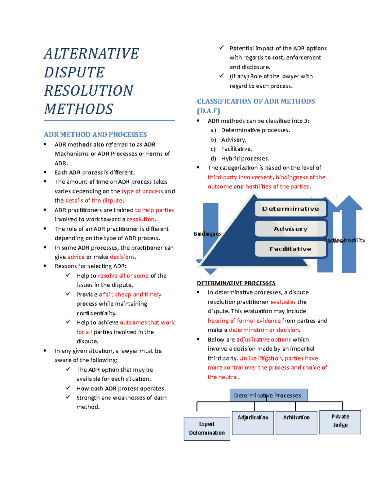 Alternative Dispute Resolution (ADR) Methods and Processes Notes - Studocu