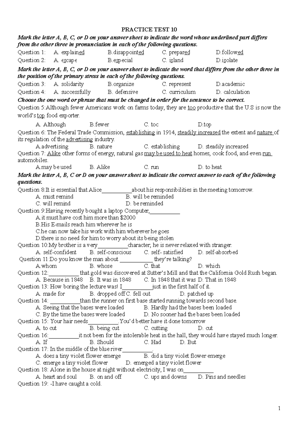 Practice Test 10-SS: Comprehensive Exam Questions and Answers - Studocu