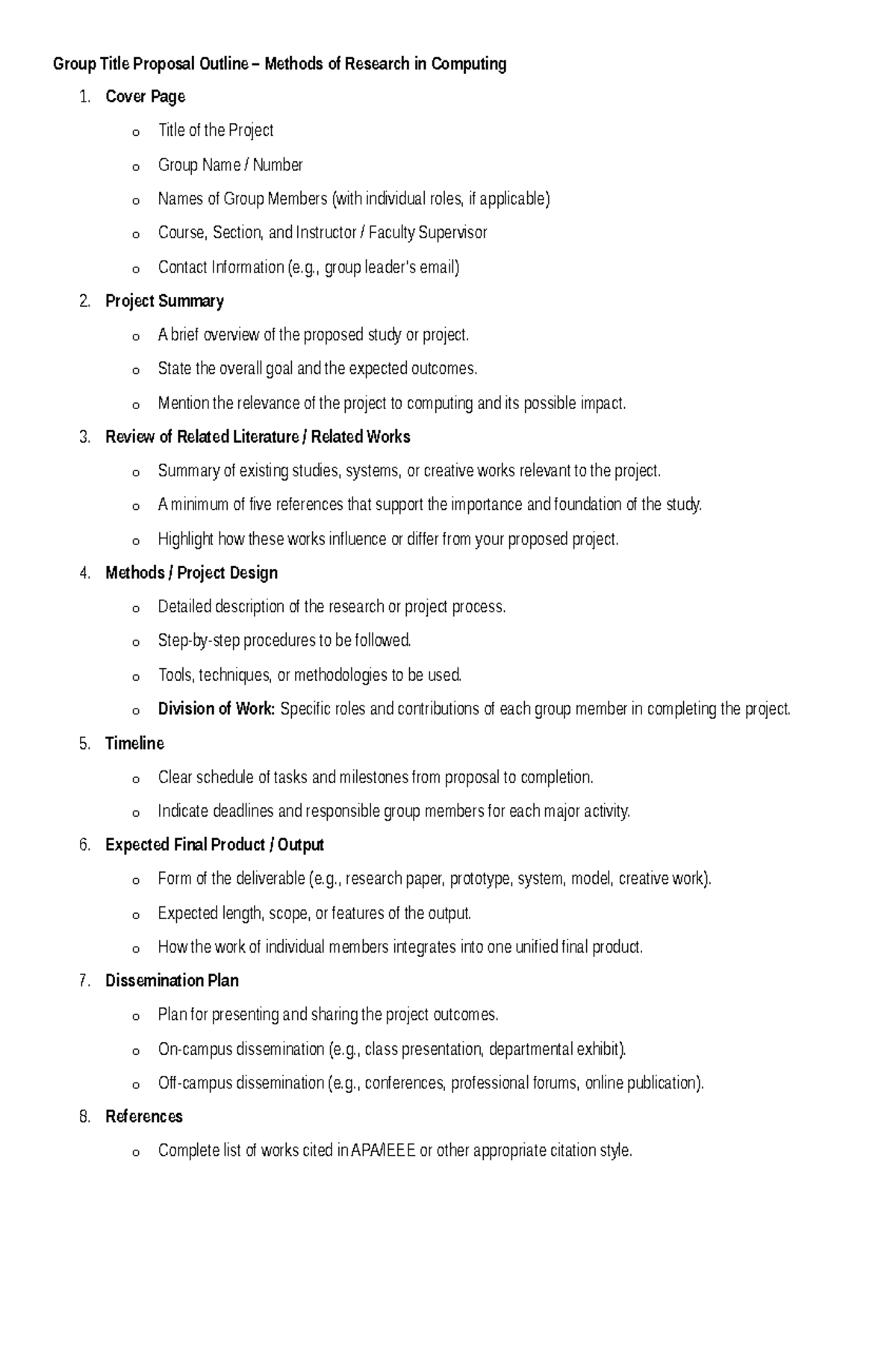 Group Title Proposal Outline for Research in Computing (COMP 101) - Studocu