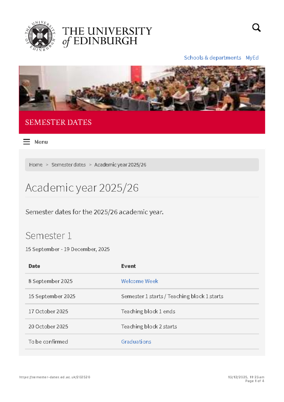 Academic Year 2025-26: Semester Dates Overview - Studocu