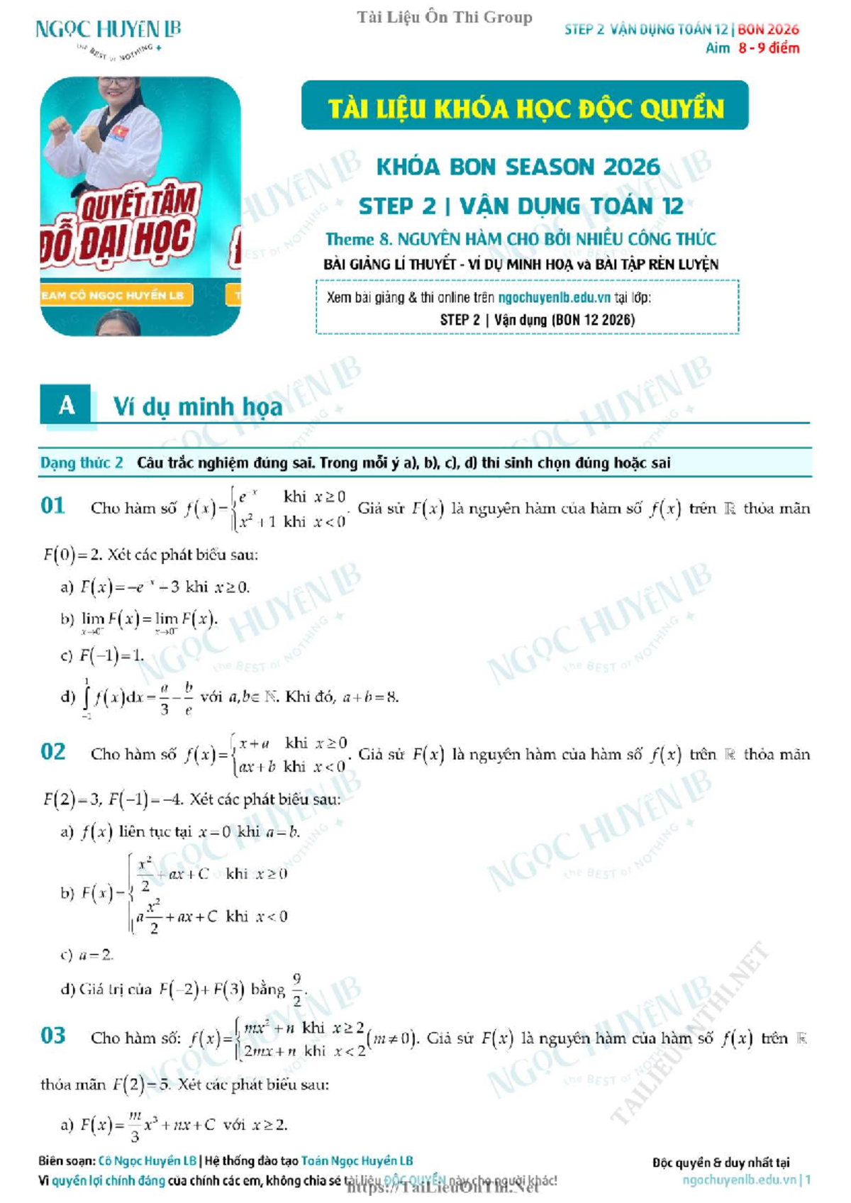 Tài Liệu Ôn Thi Toán 12 - Nguyên Hàm Bài Tập STEP 2 BON 2026 - Studocu