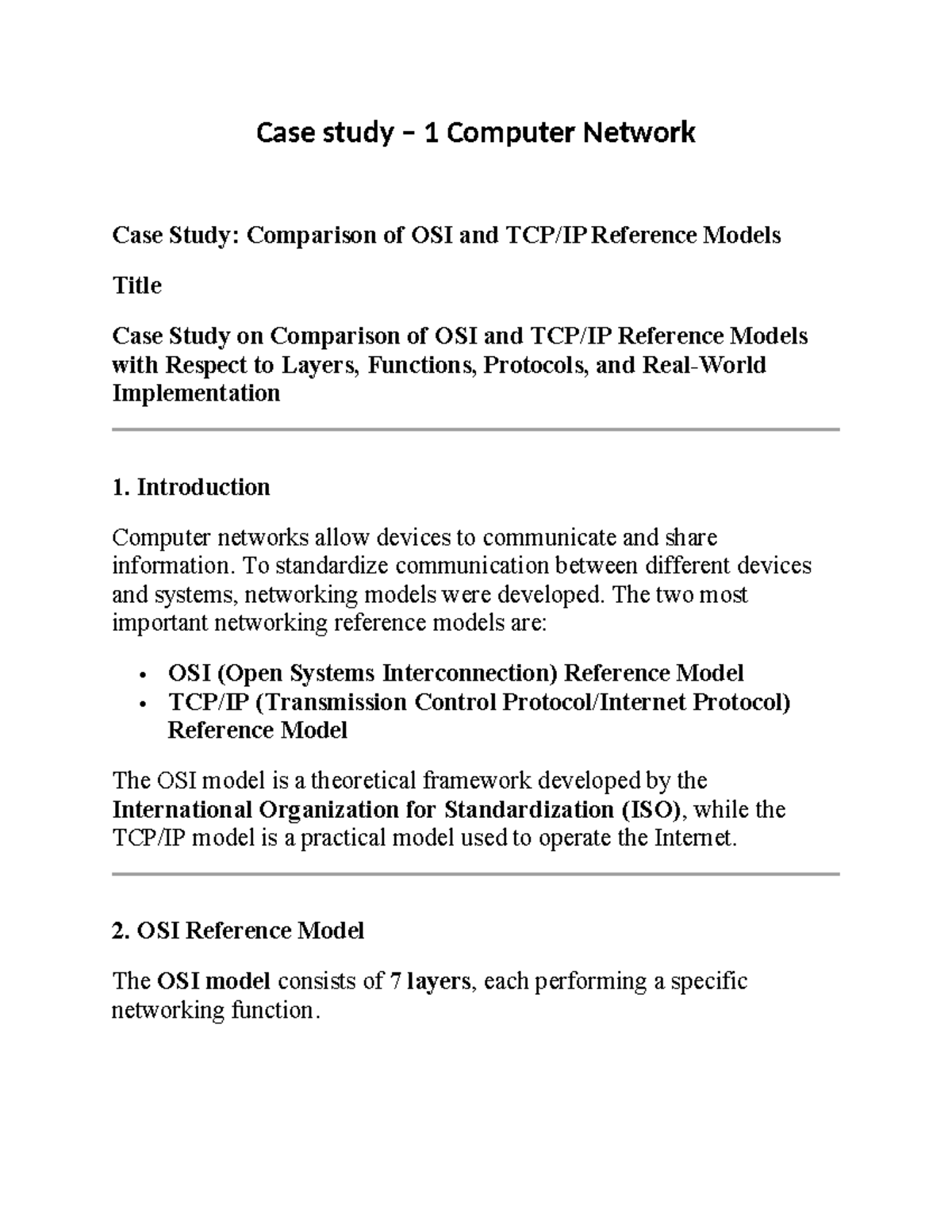 Case Study 1: OSI vs. Reference Models in Computer Networks - Studocu