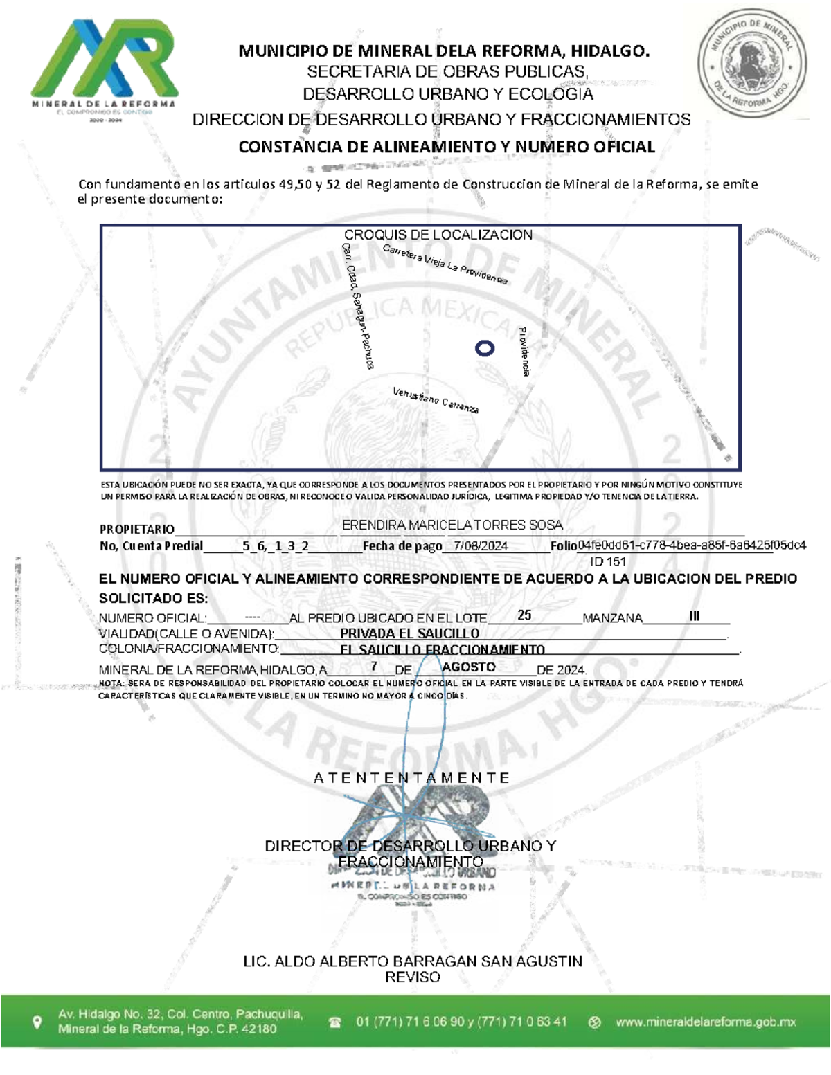 Constancia de Alineamiento y Número Oficial - Mineral de la Reforma ...