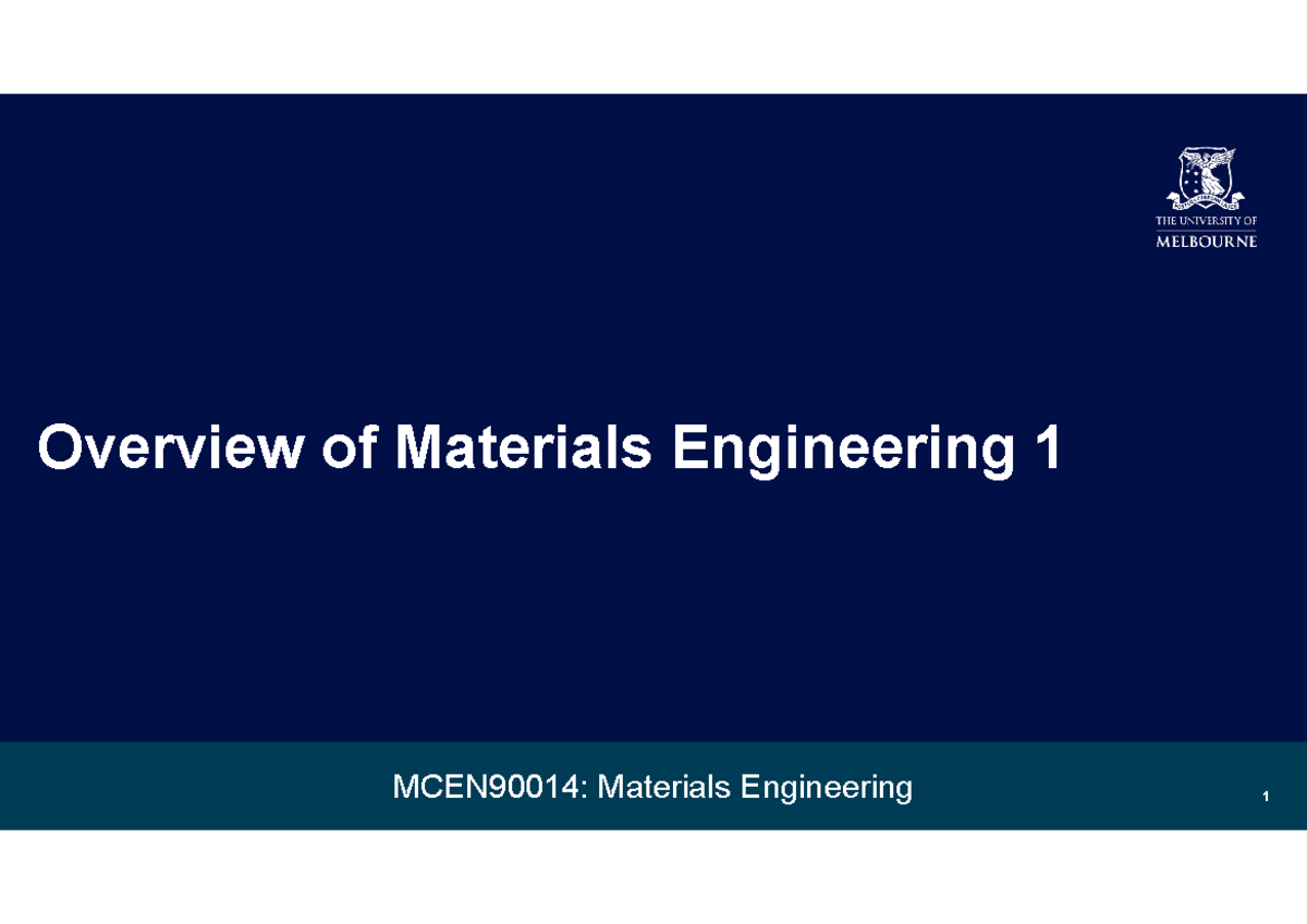 MCEN90014: Overview of Materials Engineering 1 - Week 1 Insights - Studocu