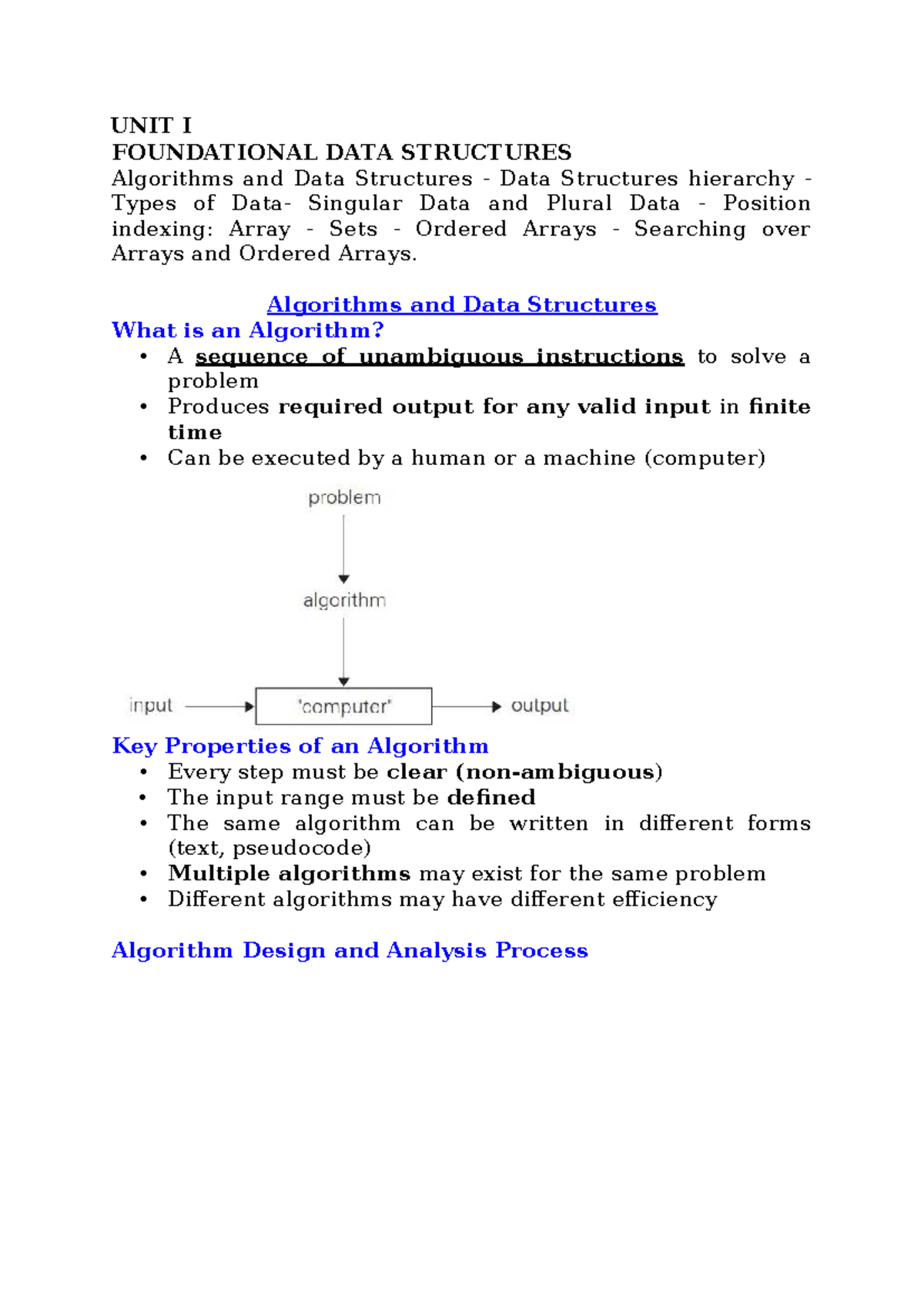 UNIT I - Foundational Data Structures and Algorithms Notes - Studocu