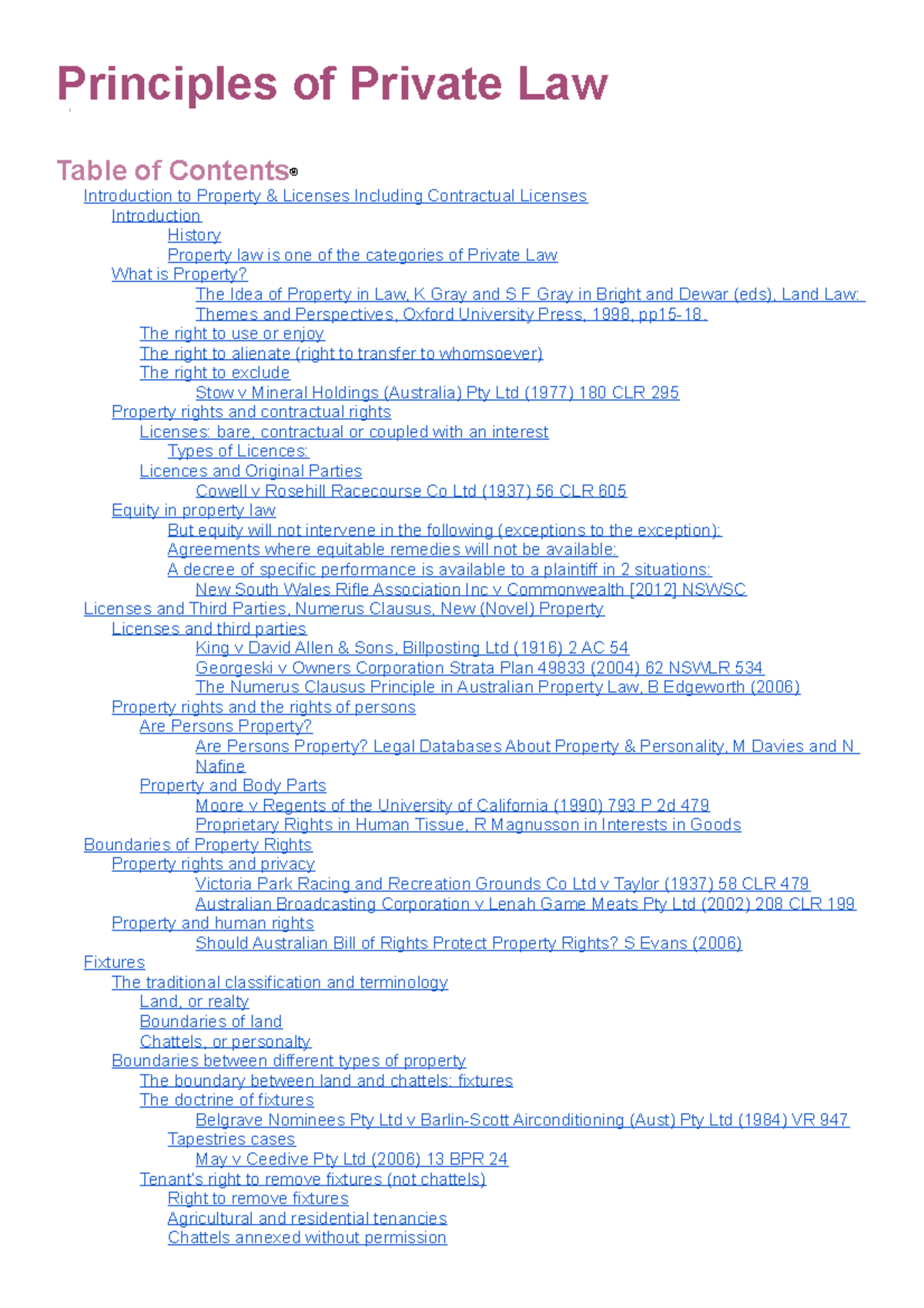Private Law Principles: Key Concepts and Case Summaries - Studocu