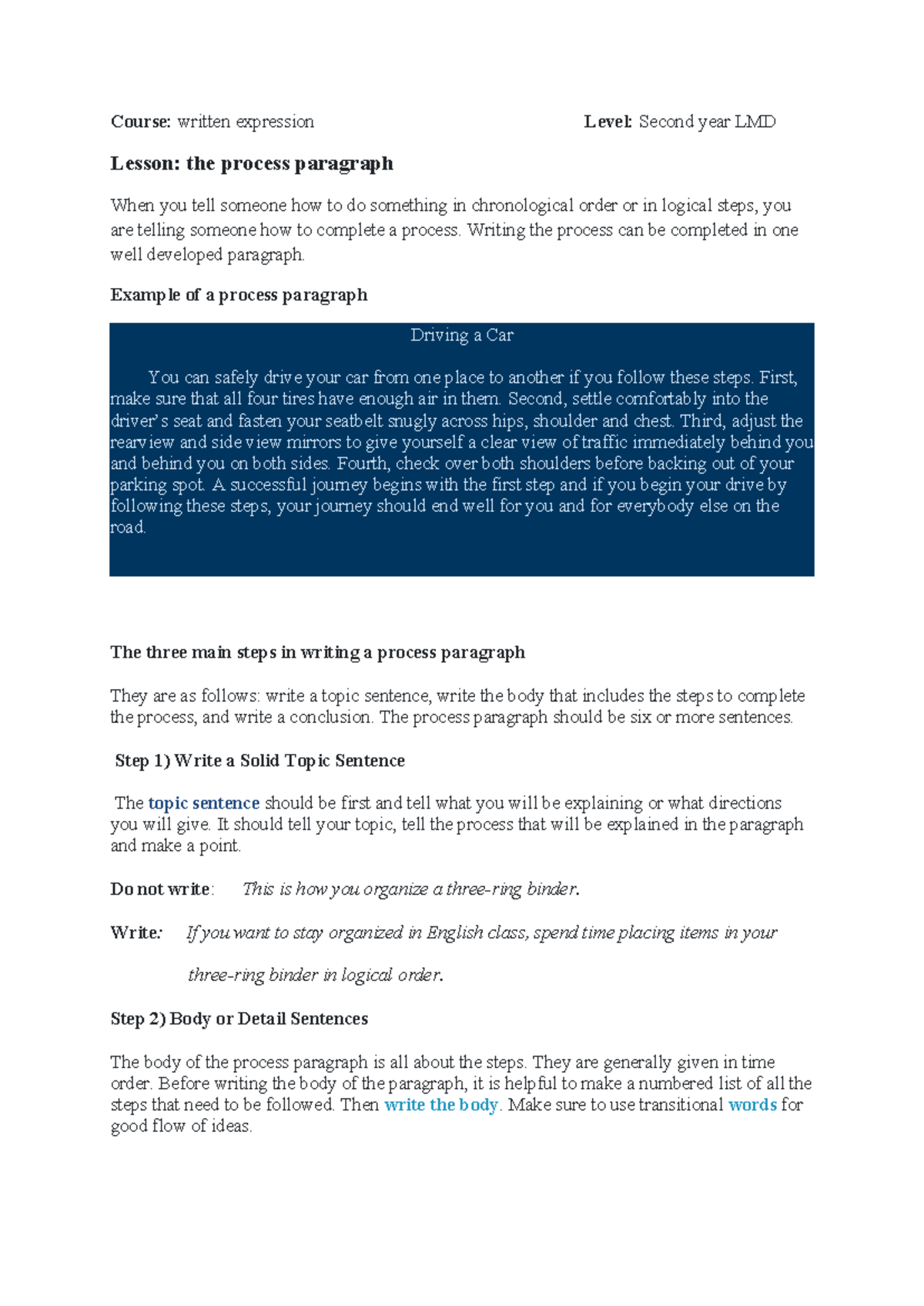 LMD 2nd Year Written Expression: Crafting a Process Paragraph - Studocu