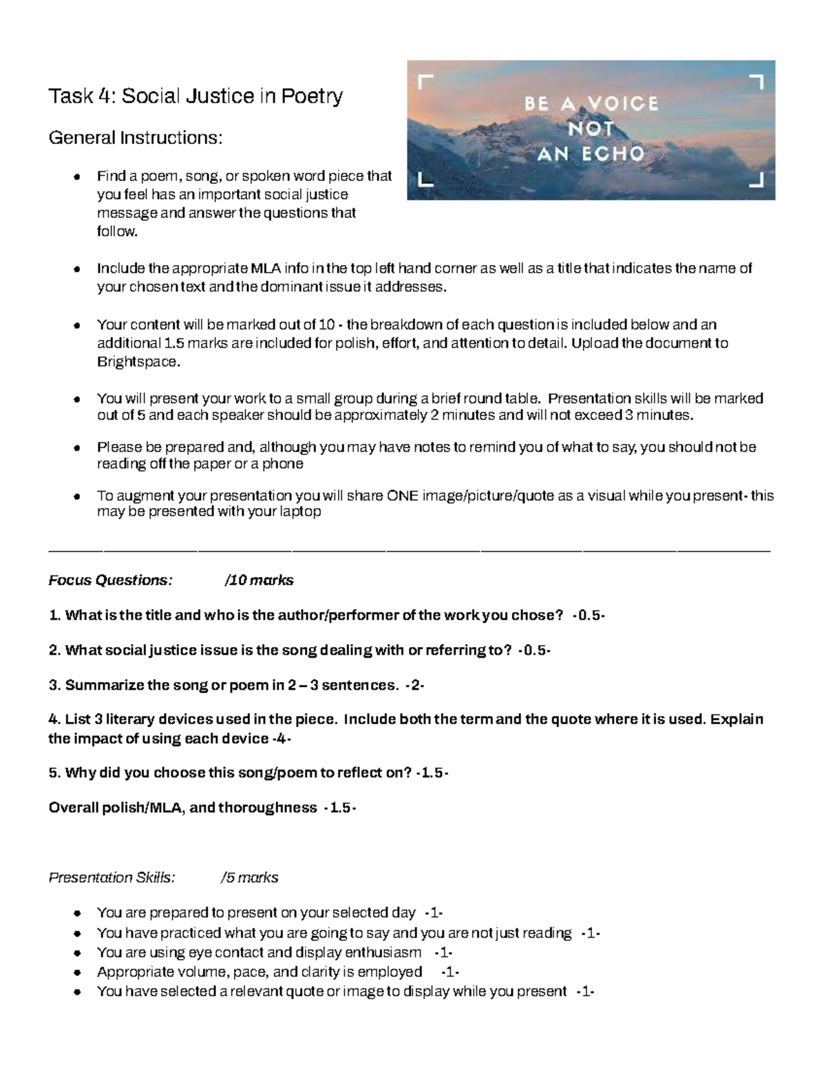 Task 4: Social Justice in Poetry Analysis 2024 - Studocu