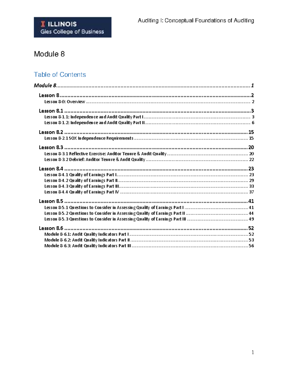 Auditing I: Module 8 - Audit Quality and Independence Insights - Studocu