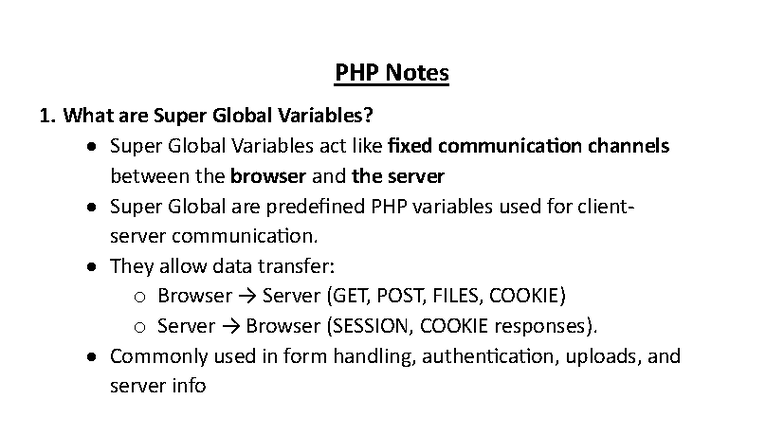 PHP Super Global Variables Notes - Essential Guide - Studocu