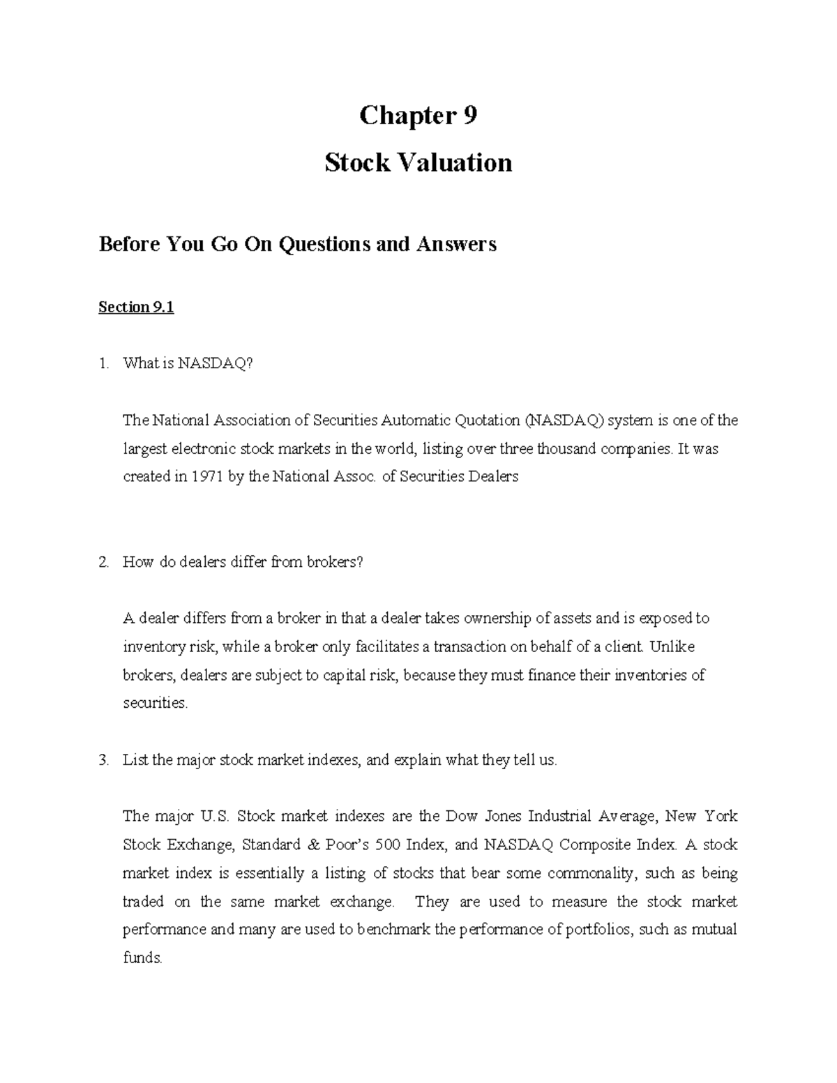 Ch09 - Stock Valuation Concepts and Questions - Studocu