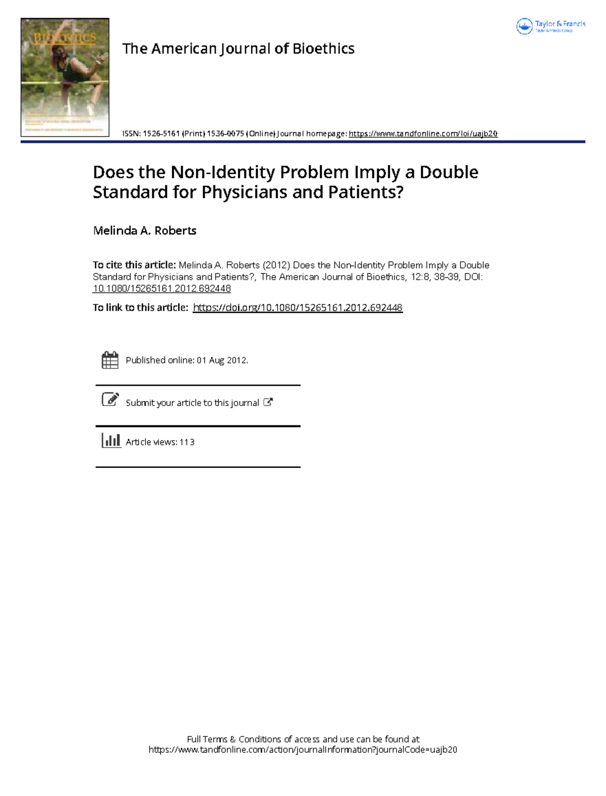 Does the Non-Identity Problem Imply a Double Standard for Physicians ...