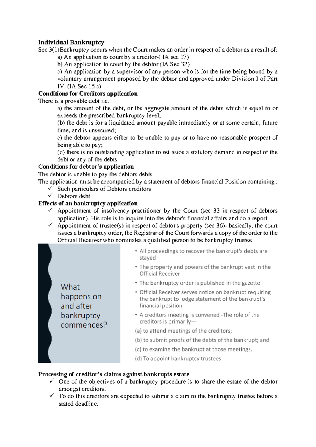 Bankruptcy Law Notes - Sec 3(1) Overview and Key Concepts - Studocu