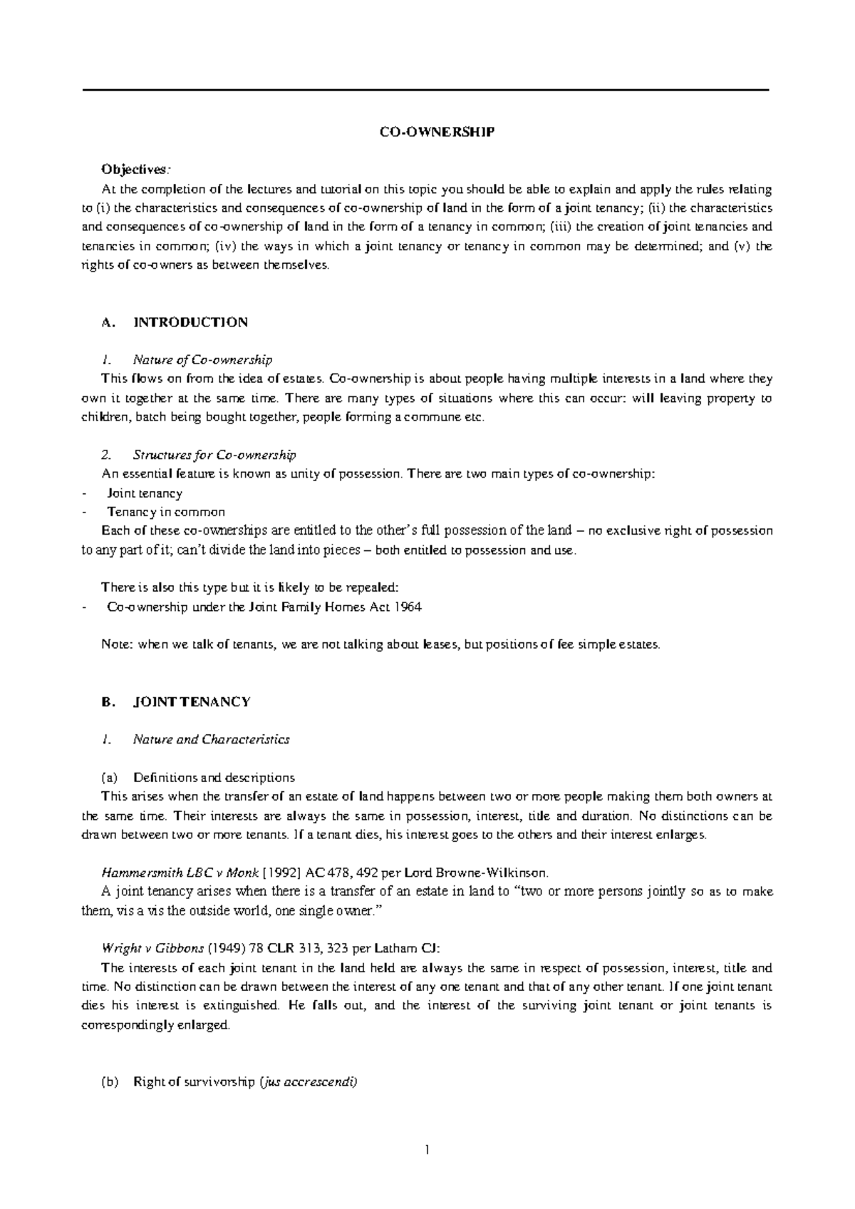 Co-Ownership of Land: Key Concepts and Legal Framework (LAW 101) - Studocu