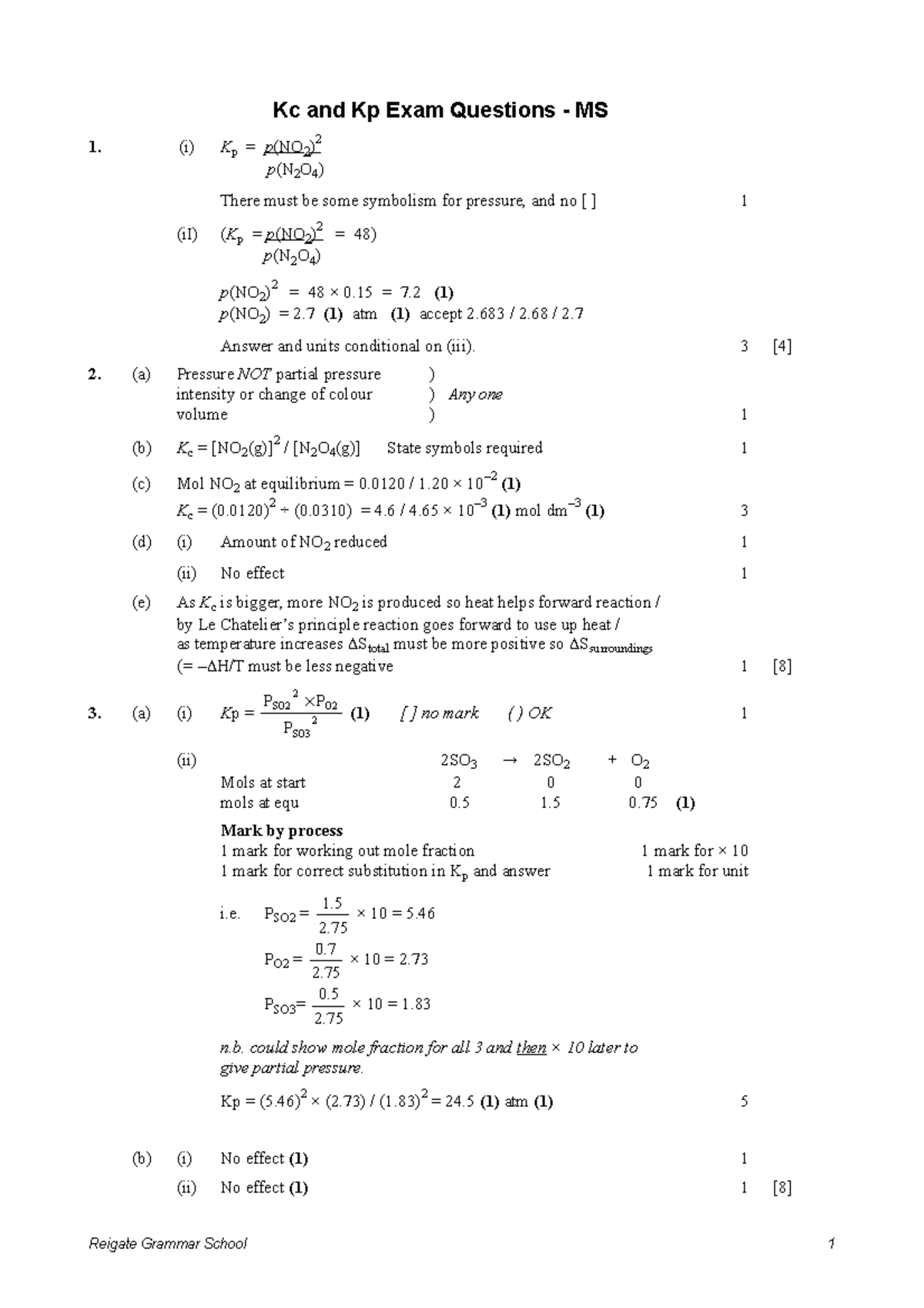 Kc and Kp Exam Questions - MS Practice and Solutions - Studocu