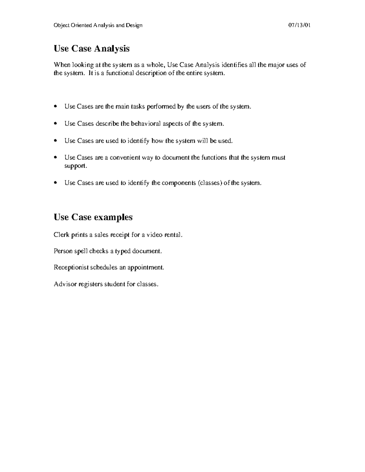 Object Oriented Analysis and Design: Use Case Analysis Overview - Studocu