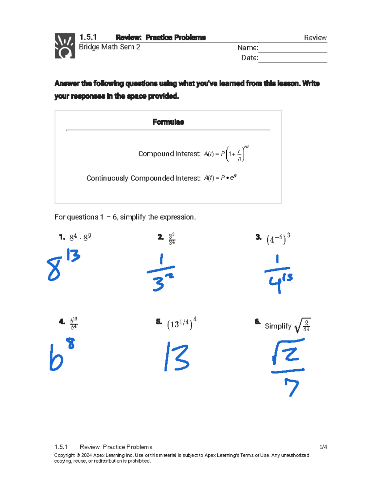Bridge Math Sem 2: Review Practice Problems and Solutions - Studocu