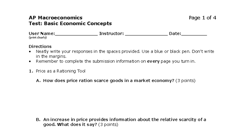 AP Macroeconomics Test: Basic Economic Concepts Review - Studocu