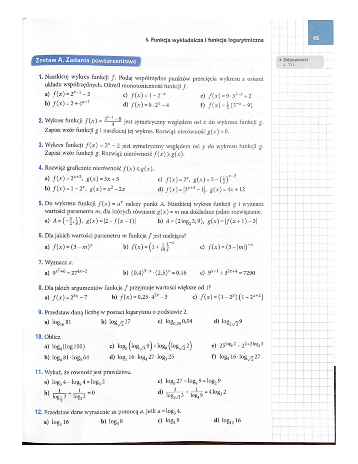 Sprawdzian Z Funkcji Wykładniczej I Logarytmów