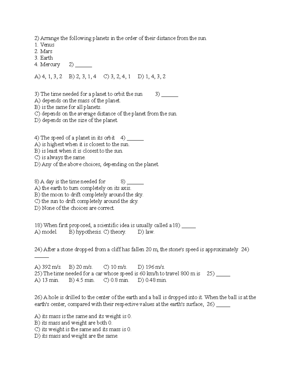 GWC Physical Science Spring 2020 TEST 1 Review Questions - Studocu