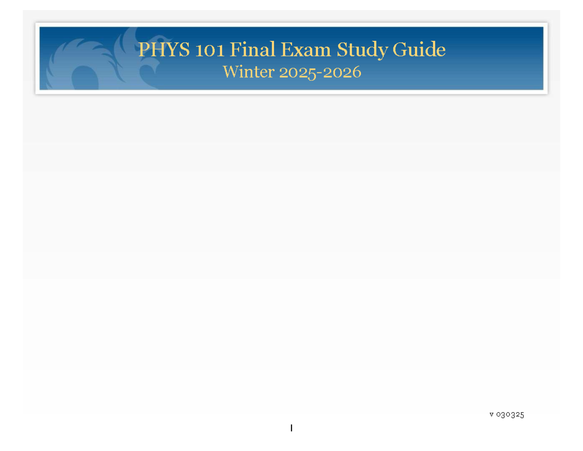 PHYS 101 Final Exam Study Guide: Key Concepts & Problems - Studocu