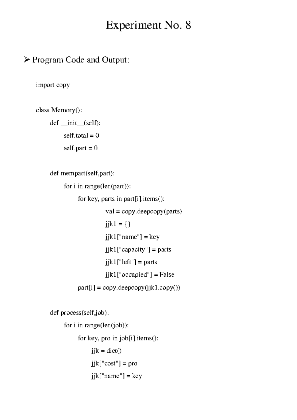 SY A 51 - Experiment 8: Memory Management Code & Output - Studocu